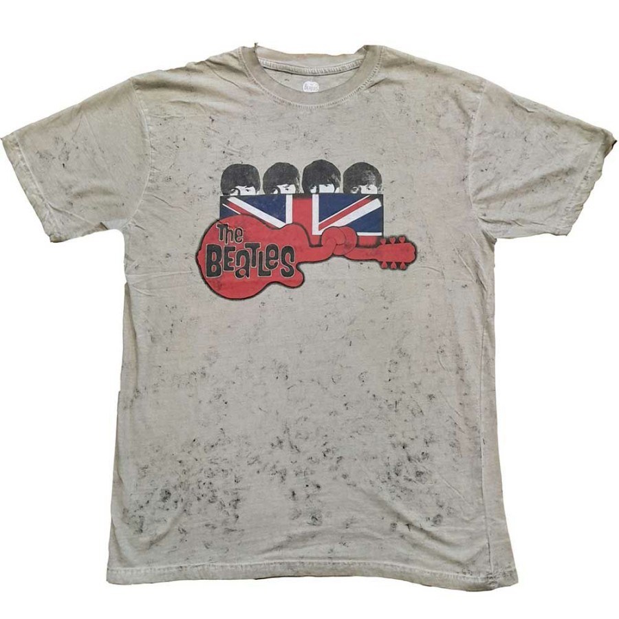 Men'S T-Shirts * | Gift Selection The Beatles T-Shirt-Guitar & Flag Snow Wash