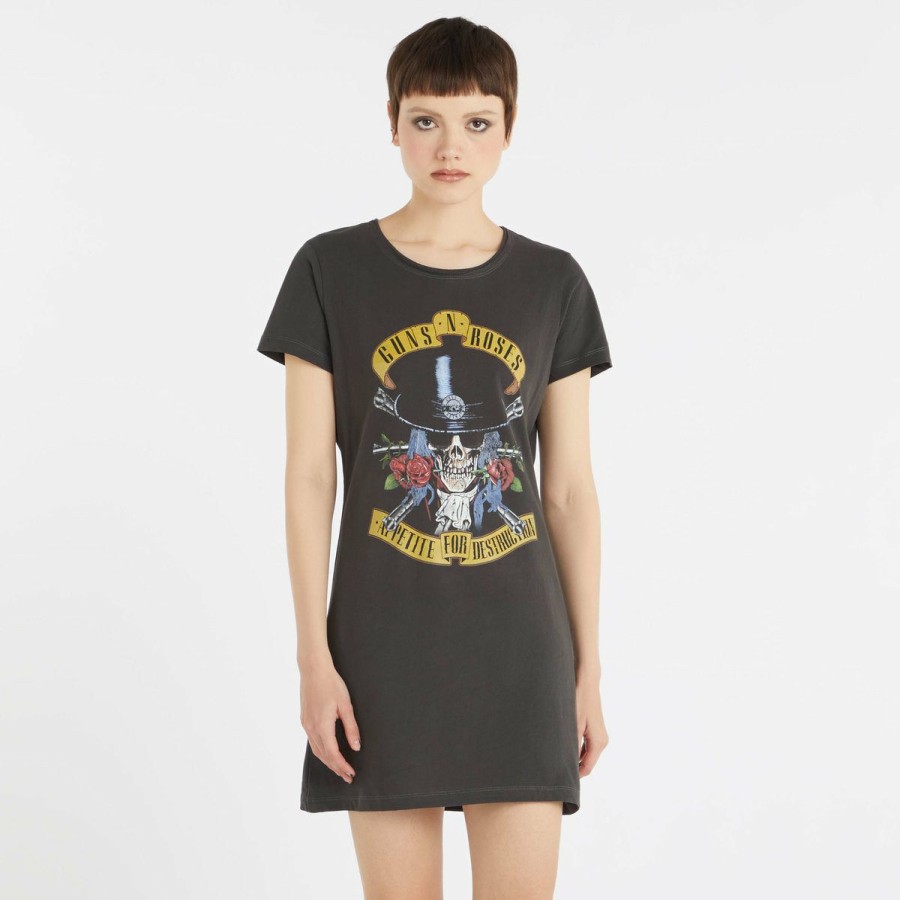 Ladies T-Shirts * | Top Selling Guns' N Roses T-Shirt Dress Top Hat Skull