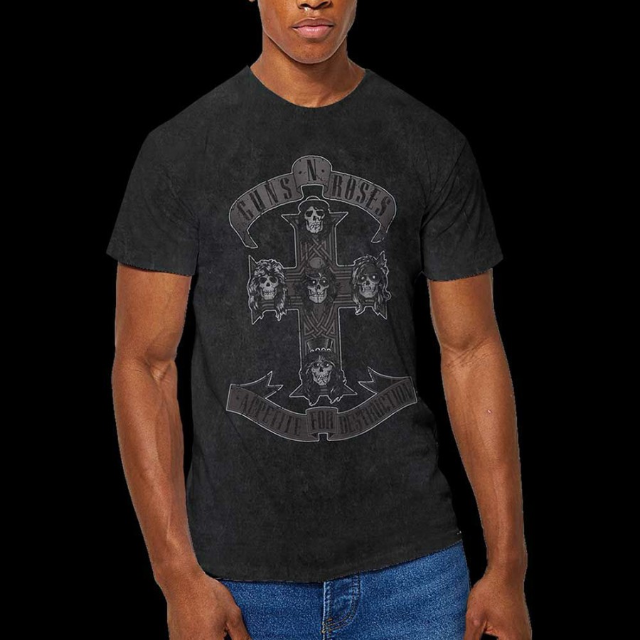 Men'S T-Shirts * | Discount Sale Guns N' Roses Burn Out T-Shirt Monochrome Cross ( Dip Dye)